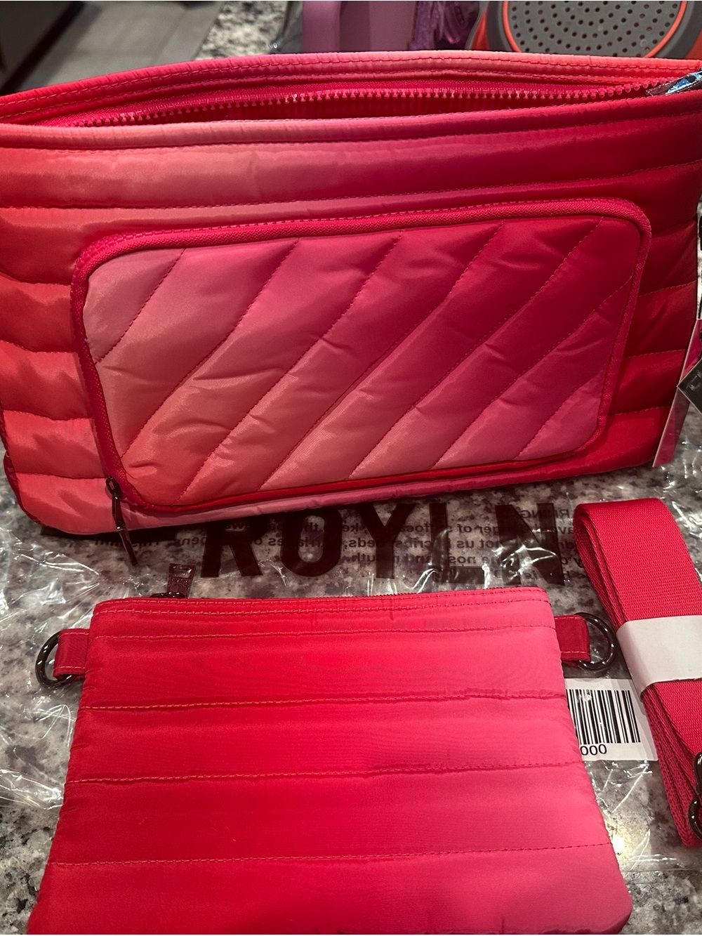 NWT Quilted Red Women’s Crossbody Bag with Matching Pouch